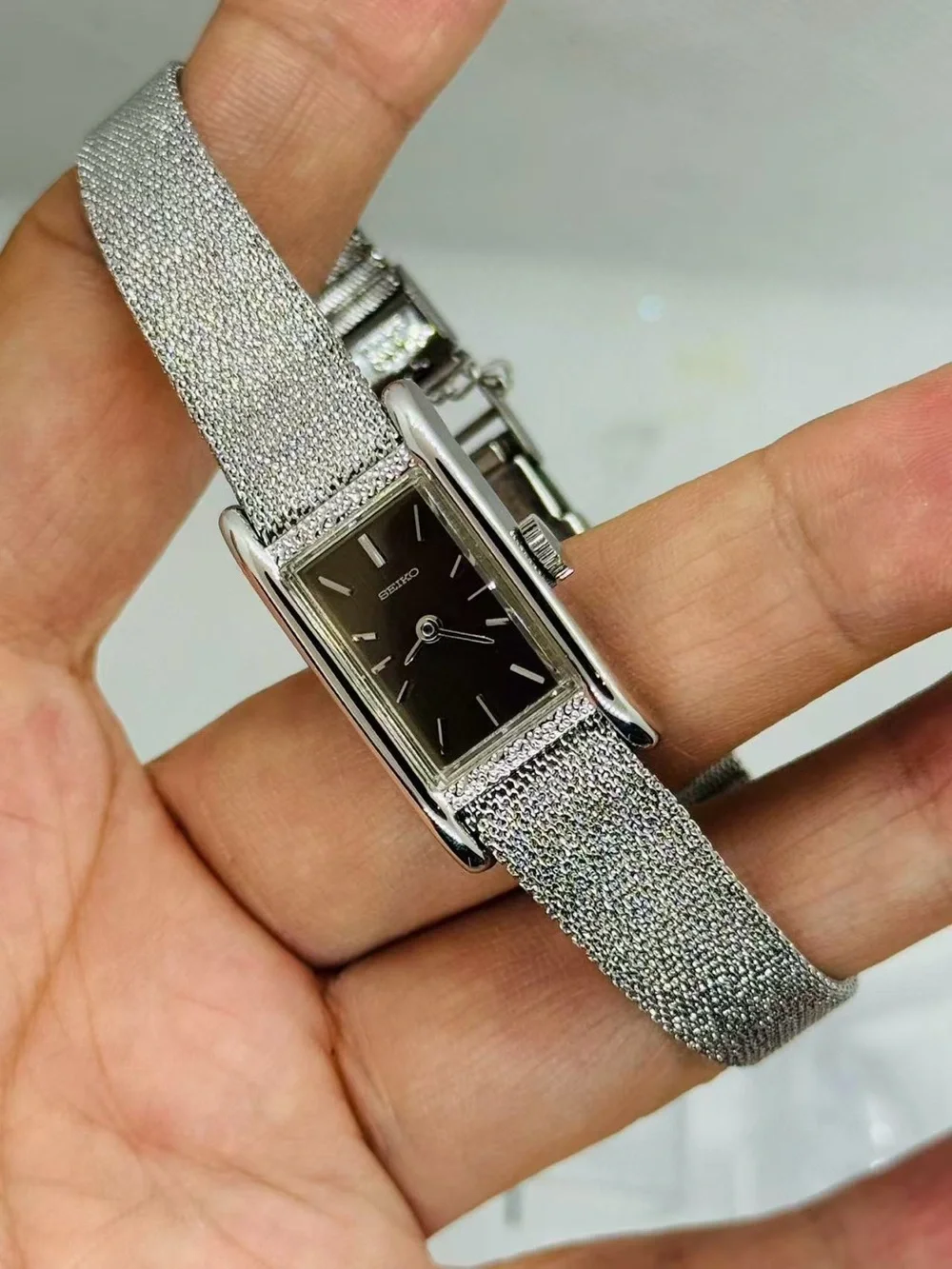 Vintage Seiko Women Manual Wind Watch 14mm Brown Dial Stainless Steel Band Runs